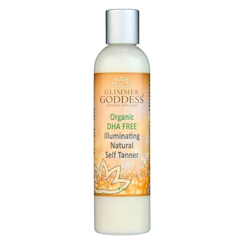 Image of Glimmer Goddess Organic DHA-Free Natural Self Tanner, Gradual Development, Streak-Free, Sun-Kissed Glow, Sensitive Skin Friendly, Cruelty-Free, Non-Toxic, No Orange Tint - Unscented 8 oz.