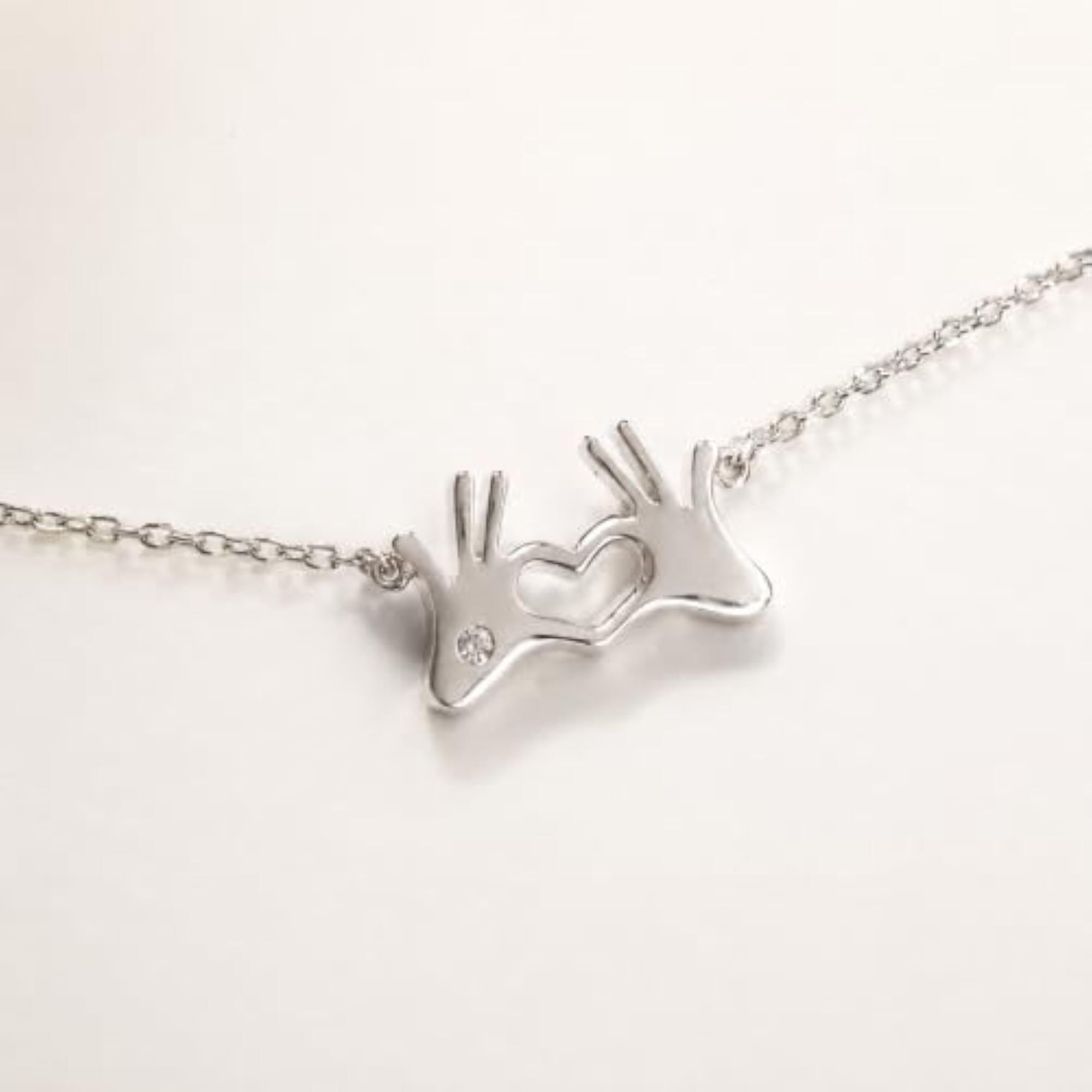 Women's 925 Sterling Silver Heart Hands Necklace, Adjustable