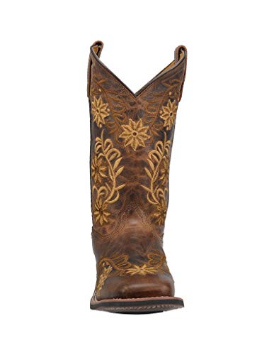 Laredo Women's Brown Secret Garden Floral Embroidered Pull-On Cowgirl Boot 58223