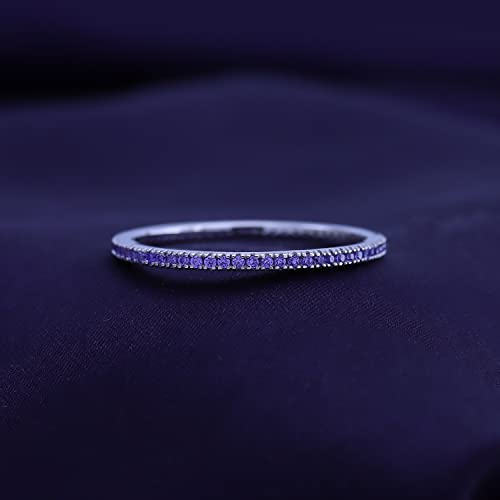 Eternity Band Ring for Women, Round Cut Simulated Alexandrite in 14K Gold Plated 925 Sterling Silver, Stackable Wedding Band or Anniversary Ring Jewelry Gift for Her2