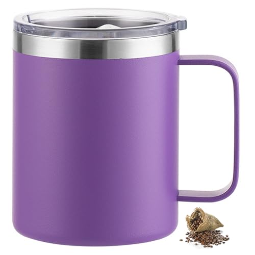 YDYxieji Coffee Cup Insulated Stainless Steel Travel Mug with Handle & Lid Keeps Drinks Hot or Cold for Hours Reusable Coffee Cup - Ideal Present for Him or Her (Purple 300ml)