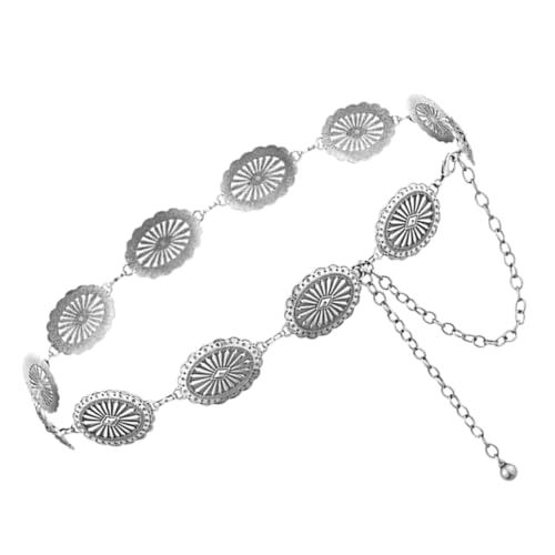 Healifty Adjustable Silver Waist Chain Belt for Women Bohemian Hollow Western Style Metal Belly Jewelry Versatile Dress Accessory with Buckle for Parties and Daily Wear