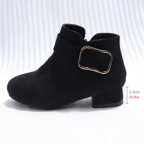 Chunky Low Heel Ankle Booties for Girls Side Zipper Winter Warm Comfortable Dress Shoes Little Girl Leather Boots3