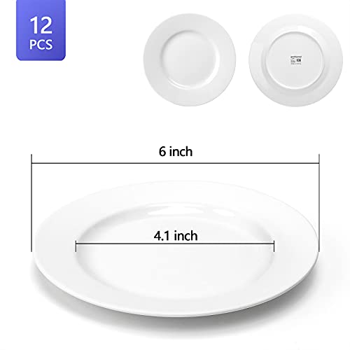 amhomel 12-Piece Bone China Appetizer Plates, Small (6-inch) Dessert Porcelain Plate, Round Kitchen Dinnerware Dishes Sets, Light Weight, Lead-Free, Microwave Safe