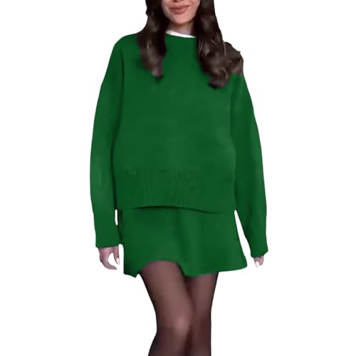 Beokeuioe Conjunto de suéter de invierno con falda plisada de 2 piezas, falda plisada, falda de dos piezas para mujer, falda de dos piezas + sudaderas, cuello redondo, falda plisada, elegante traje de