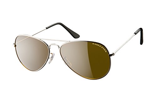 Eagle Eyes Classic Aviator Sunglasses -Silver Stainless Steel Frame (58mm), Polarized Lenses