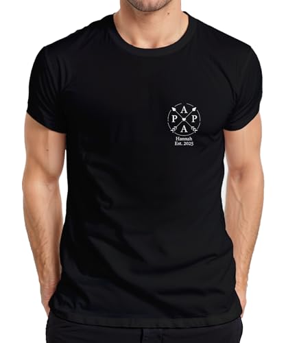 Papa Vater Personalisiert mit Namen Pfeile Herz Name & Geburtsjahr der Kinder personalisiertes Vatertagsgeschenk Herren T-Shirt Schwarz S