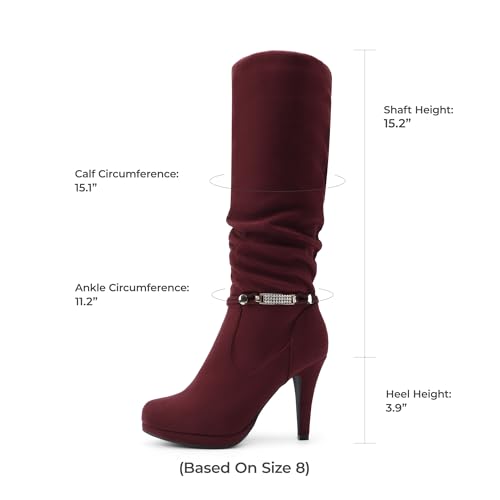 DREAM PAIRS Women's Knee High Platform Heel Boots,Size 9.5,Burgundy,SARAH
