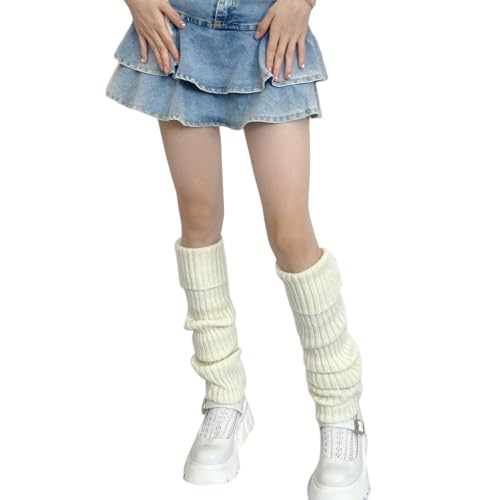 Women Winter Autumn Ribbed Knit Leg Warmers Solid Color Japanese Foot Thigh High Stockings