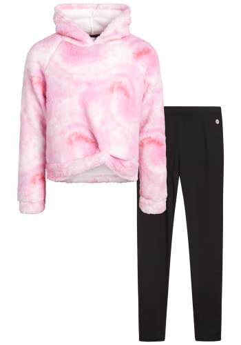 Image of RBX Girls Active Pants Set 2 Piece Sherpa Sweatshirt & Leggings (7-12) | Cozy Sherpa Fleece Fabric, Curved Twist-Front Hem, Elastic Stretch Leggings Waistband, Coordinated Two-Tone