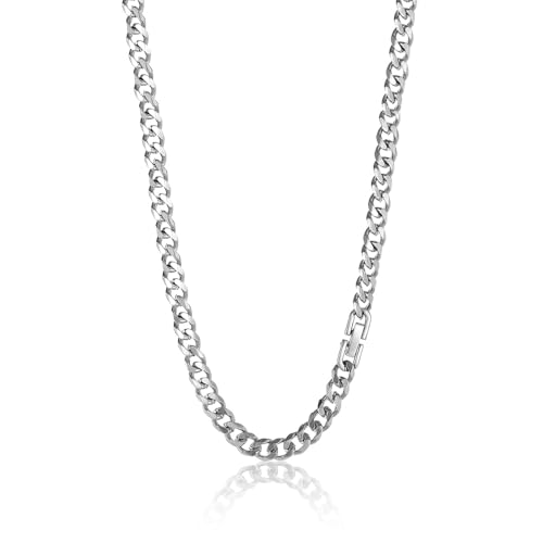 سلسلة بحلقات كوبية 6 ملم للرجال، سلسلة قلادة من الستانلس ستيل بلون فضي، اكسسوارات سلاسل الرقبة للرجال 45، 50، 55، 60 سم (45 سم)