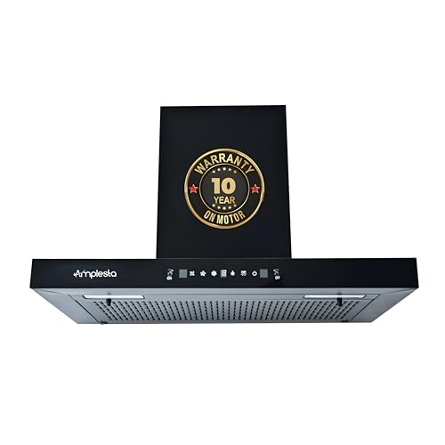 Image of Amplesta Sereno 60CM Chimney for Kitchen Auto Clean 1350 m3 /hr Vertical Wall Mounted Kitchen Chimney for Home Filterless Two Way Suction Touch & Gesture Control (Sereno MS AC FL 60 BK)