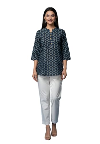 Image of Women's Cotton Printed Kurta Top | 3 /4 Sleeve Straight Kurti Casual Outings
