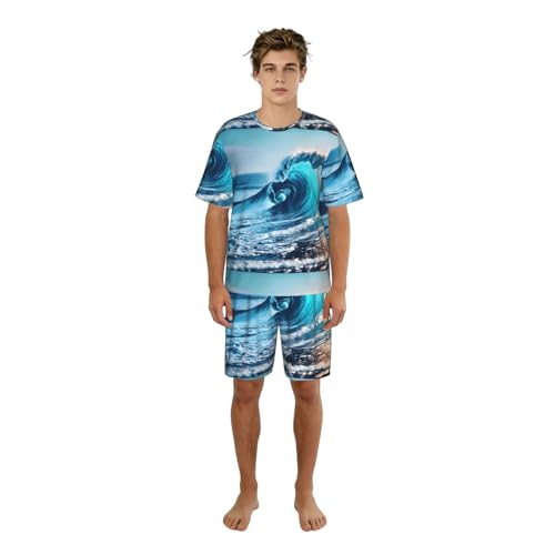 Pijama de dos piezas para hombre ropa de dormir transpirable con pantalones cortos con bolsillos