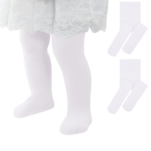 Zando Toddler Halloween Tights for Girls - Ultra Soft Full-Footed Seamless White Ballet Tights for Halloween and Christmas White 2 Pack 1-2T