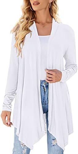 Uvog Womens Casual Lightweight Cardigans Dusters Long Sleeve Classic Open Front Cardigans White XL
