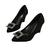 [ムリョ] ウェッジヒール パンプス レディース スエード ハイヒール りぼん 美脚 可愛い 柔らかい コンフォート 黒7 疲れにくい 痛くない 立ち仕事 ブラック ポインテッドトゥ パンプス シューズ きれいめ 走れるパンプス 26.0cm