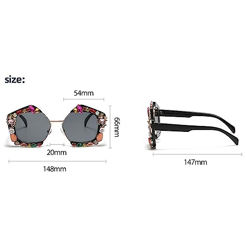 Rhinestone Sunglasses Women Fashion Oversized bling Diamond Shades Eyewear Semi Metal Frame Irregular Sun Glasses4