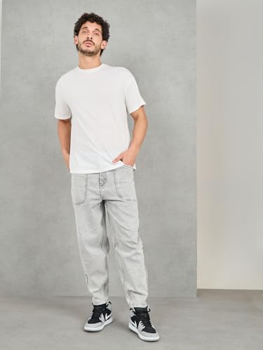 Image of Styli Men Solid Balloon Fit Jeans | Stretchable & Comfort, Mid-Rise Casual Denim Pants for Everyday Wear |Machine Washable