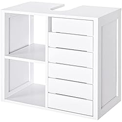 Estanteria Abierta Y Cerrada kleankin Mueble Bajo de Lavabo para Baño Suspendido Compacto con 2 Estantes Abiertos y Zona Cerrada 60x30x54 cm Blanco