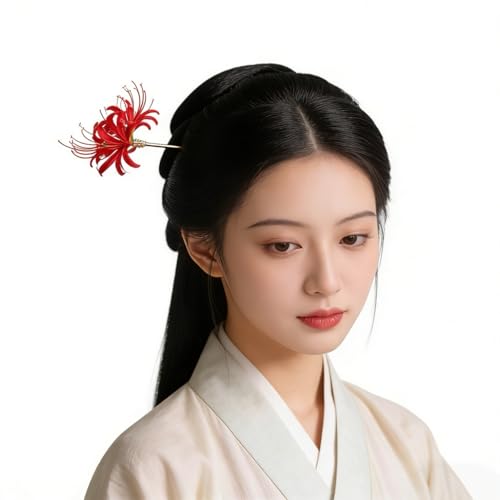 Image of Lycoris Radiata Hair Stick,Red Spider Lily Hair Pin Chinese Japanese Hair Styling Pin Handmade Realistic Flower Hairpin Oriental Hair Accessories for Bridal Wedding Party Cosplay Decorations