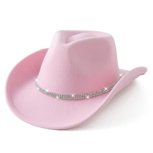 Jastore Glitter Silver Cowboy Hats for Girls Western Sparkly Rhinestone Cowgirl Hat for Kids