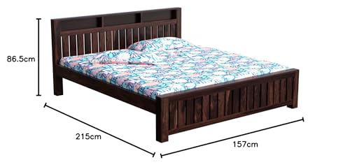 Image of Solid Sheesham Wood Queen Size Bed Without Storage | Wooden Double Bed Cot Bed for Bedroom Furniture | Palang Double Bed for Hotels | Walnut
