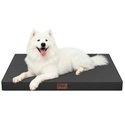 Image of Outdoor Large Dog Bed, Waterproof Dog Bed for Large Dogs, Egg Crate Foam Pet Bed with Removable Washable Oxford Cooling Cover, Black