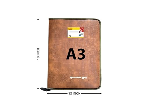 Image of Filemate Executive A3 Zippered Document Portfolio Bag - Faux Crocodile Rexine File Folder with 20 Clear Sleeves, Internal Pockets, and Zipper - Organizer for Artists, Architects & Professionals