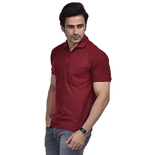 Image of SMAN Men's Cotton Polo T-Shirt Regular Fit Half Sleeve T-Shirt with Pocket | Casual T-Shirt for Men and Boys Combo Pack (Maroon and Sky-Blue)