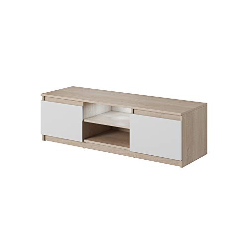 Selsey Permys - Fernsehschrank/TV-Lowboard in Matt 120cm (Sonoma Eiche/Weiß Matt, mit LED)