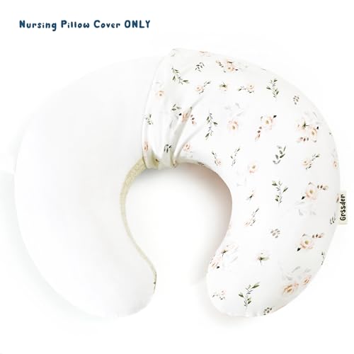 Image of GRSSDER Reversible Nursing Pillow Cover, Ultra Soft Stretchy Minky Removable Nursing Covers Fitted for Breastfeeding Pillows Snug and Safe, Comfortable Slipcover for Girls, Stylish Pink Rose Flora
