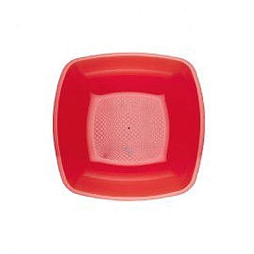 Gold Plast Platos de 23 cm, plano cuadrado, rojo, transparente, 12 unidades