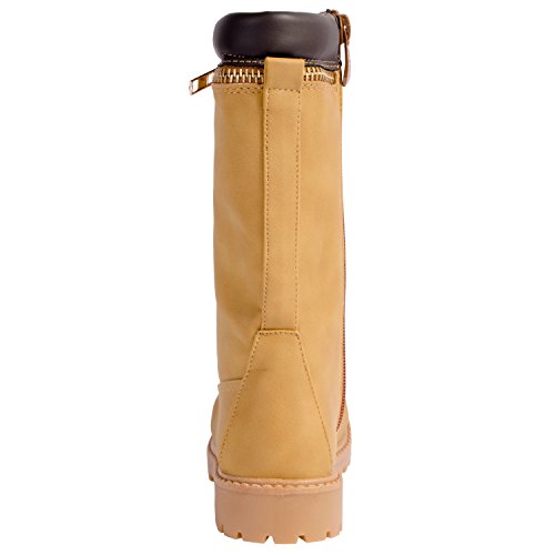 ANNA Dallas 17K Girls Lug Sole Lace Up Zip Ankle High Hiking Boots with Top Zipper - Camel, 104