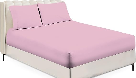 Royale Linens® Non Iron Percale Fitted Sheet 180 Thread Count Polycotton Plain Fitted Sheets 23cm Deep (Pink, Single)
