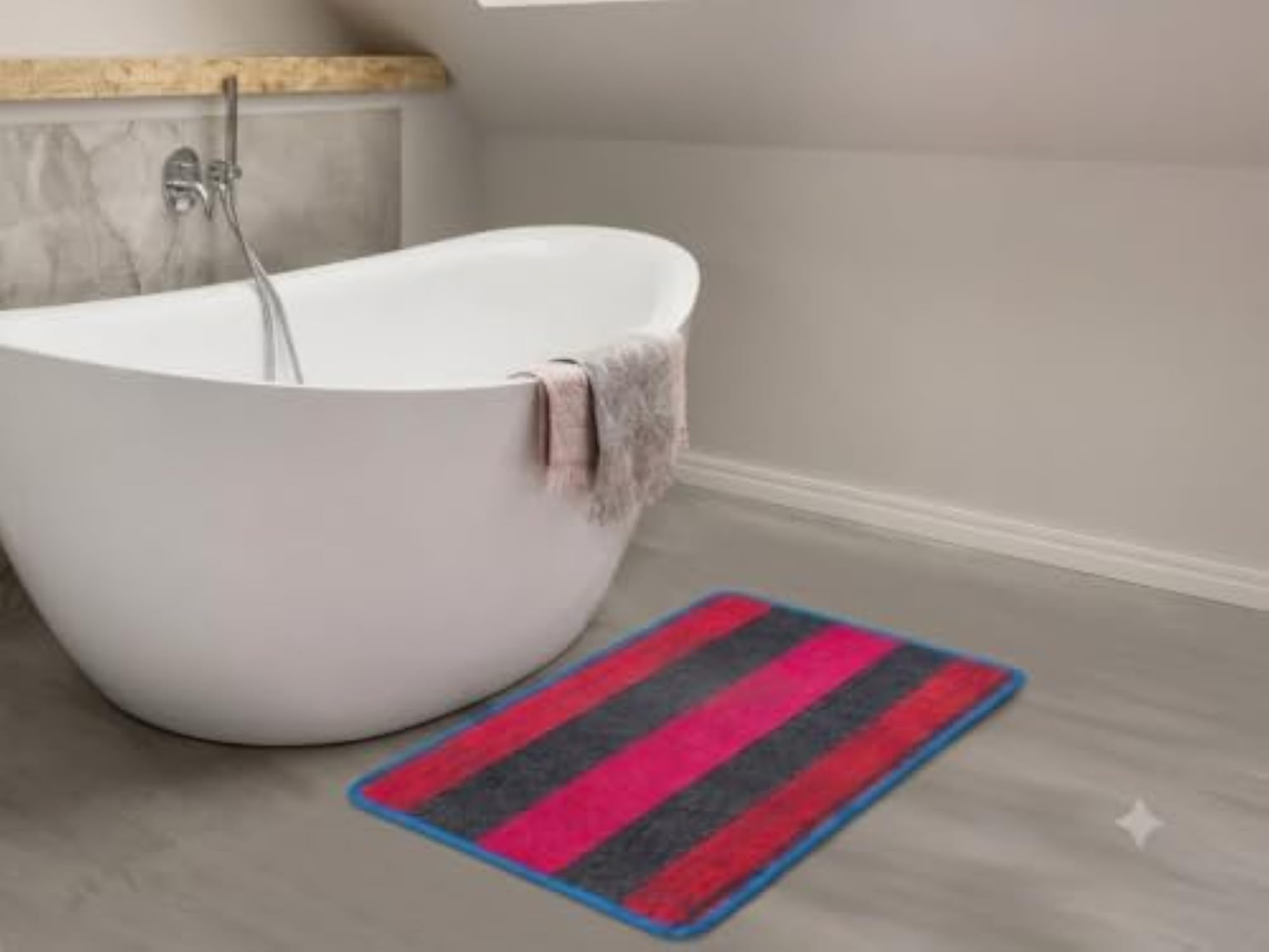 Boho Hand Tufted Wool Shower Foot Mat for Comfort