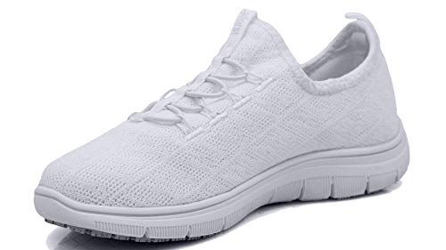 Laforst Jewel 3155 Womens Synthetic Mesh Upper Lace Up Slip Resistant Server Waitress Slip On Sneaker White 9 - Thumbnail 3