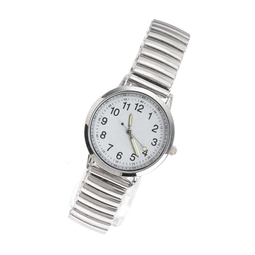 UKCOCO Montre-Bracelet à Gros Chiffres Étanche Quartz Argenté Bracelet Élastique Unisexe Lecture Facile Usage Quotidien Chiffres Lumineux Style Aléatoire