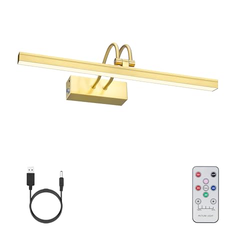 FUNCHDAY Picture Light Wireless, 13inch Rechargeable Battery Operated Gallery Painting Light with Remote, 280LM Dimmable Metal Art Lights for Paintings,Wall,Portrait (Brass) by FUNCHDAY - Used condition - US$25.93