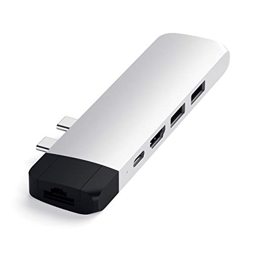Image of Satechi Type-C Pro Hub Adapter with Ethernet - 4K HDMI, USB-C PD, Gigabit Ethernet, USB 3.0, Micro SD Card Slot - for M2 / M1 MacBook Pro /Air (Silver)