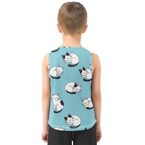 J JOYSAY Cute Cat Blue Boys Tank Top Sleeveless Muscle Shirts Quick Dry Workout Active Sport Kids T-Shirts 3-15T3