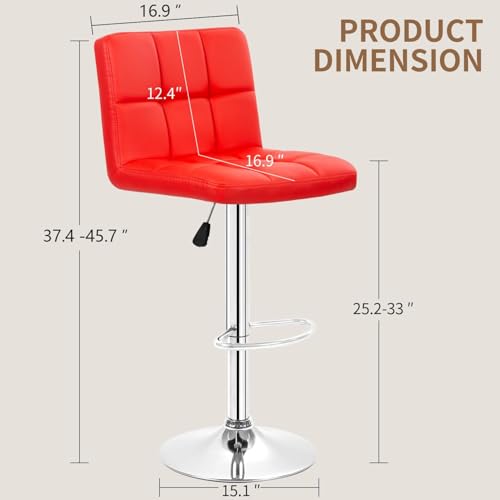 Image of BestOffice Bar Stools Set of 2, Adjustable PU Leather Swivel Barstools, Modern Counter Stools with Back and Footrest, Counter Height Barstools for Bar, Kitchen and Dining Room