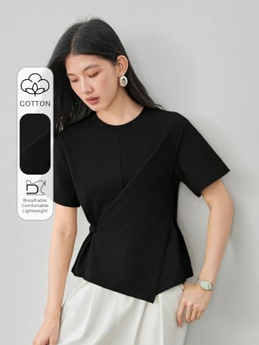 Image of Zilcon Woman Half Sleeve Round Neck Womens Tops Beach Vacation Fashion Clothes Casual Summer Spring Winter Fall Outfits Tops