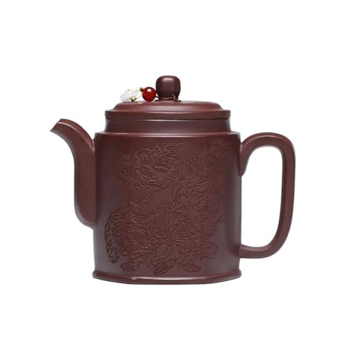 SOBOLON Hervidor de Viaje Tetera de Boutique Hecha a Mano, Juego de té de Kung Fu, Cubo Hexagonal Grabado de Boutique, Olla de Arena púrpura Original Tetera Verde