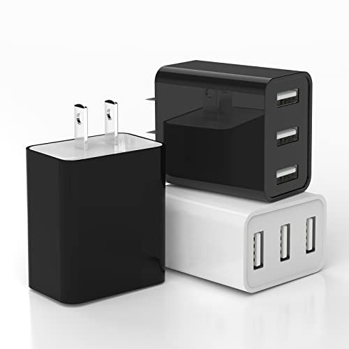 Wall Charger, AYNKH 3Pack 2.4A 3-Port USB Plug Cube Portable Wall Charger Plug for iPhone Xs/XS Max/XR/X/8/7/6/Plus, iPad Pro/Air 2/Mini 2, Galaxy9/8/7, Note9/8, LG, Nexus and More (2black+1white) Wall Charger, AYNKH 3Pack 2.4A 3-Port USB Plug Cube Portable Wall Charger Plug for iPhone Xs/XS Max/XR/X/8/7/6/Plus, iPad Pro/Air 2/Mini 2, Galaxy9/8/7, Note9/8, LG, Nexus and More (2black+1white)