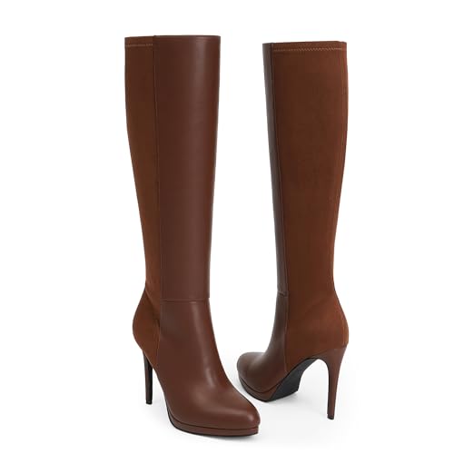 Modatope Knee High Boots Women Platform Boots Pointed Toe Tall Boots 4 In Stiletto High Heel Long Boots Side Zipper Dress Knee High Boots
