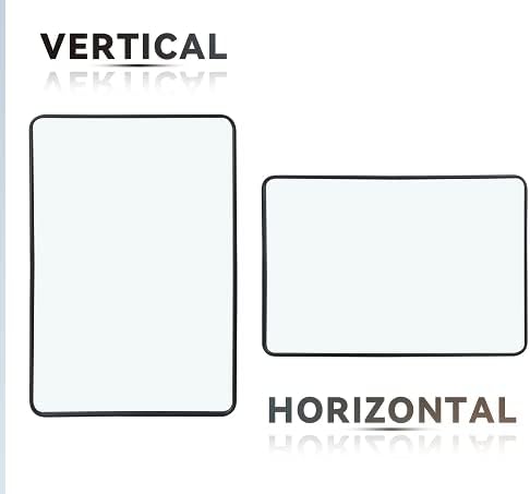 Miniatura 6 de SUPER DEAL Espejo de pared negro de 24 x 36 pulgadas para baño, marco de metal de acero inoxidable con esquina redondeada, espejos rectangulares