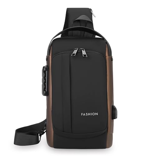 Anti-theft Chest Bag Business Shoulder Bags Satchel Bag with USB Sling Crossbody Backpack Travel Hiking Daypack for Women Men,Black Gold