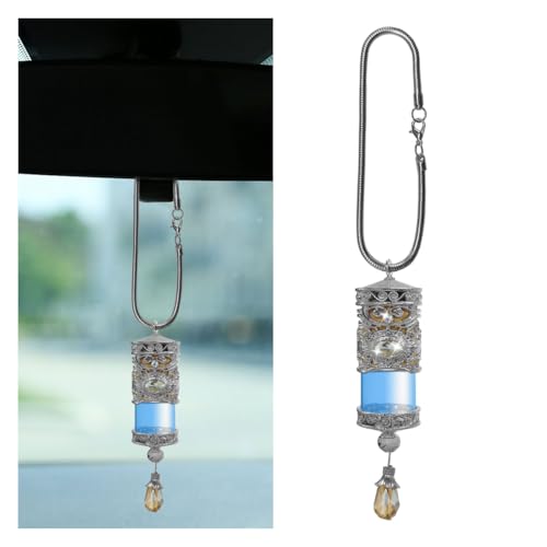 Image of Hanging Car Air Freshener Diffuser, Refillable Essential Oils Empty Perfume Bottle, Alloy Car Aromatherapy Fragrance Perfume Pendant Bottle, Universal Car Interior Ornaments Decor (Silver)