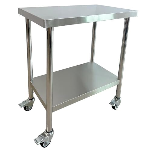 FINEUNAN Edelstahl Küche Arbeitstisch 76x46cm - 4 Stück Lenkrollen mit...